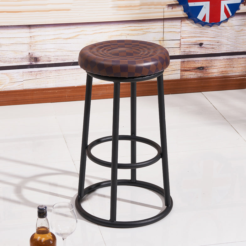 Modern Armless Counter Stool Iron Household Bar Stool with Cushion and Pedal Brown 1 Piece Clearhalo 'Bar Furniture' 'Bar Stools' 'bar_stools' 'furn' 'furn_bar_stools' 'furniture_bar_stools' 'Kitchen & Dining Furniture' 'kitchen&dining_furn' 'kitchen' 'kitchen_furn' Furniture' 4297535