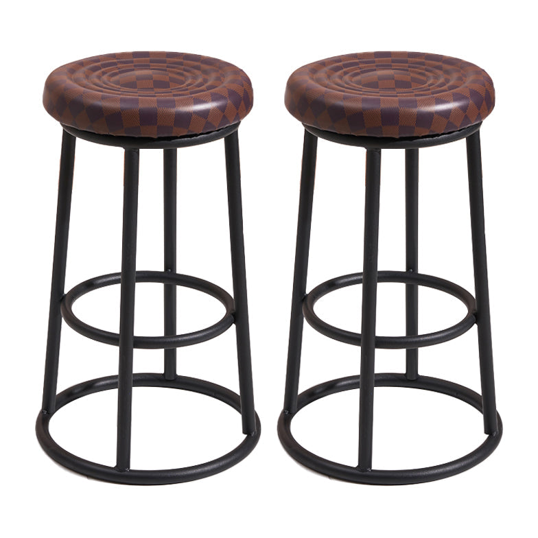 Modern Armless Counter Stool Iron Household Bar Stool with Cushion and Pedal Brown 2 Piece Set Clearhalo 'Bar Furniture' 'Bar Stools' 'bar_stools' 'furn' 'furn_bar_stools' 'furniture_bar_stools' 'Kitchen & Dining Furniture' 'kitchen&dining_furn' 'kitchen' 'kitchen_furn' Furniture' 4297536