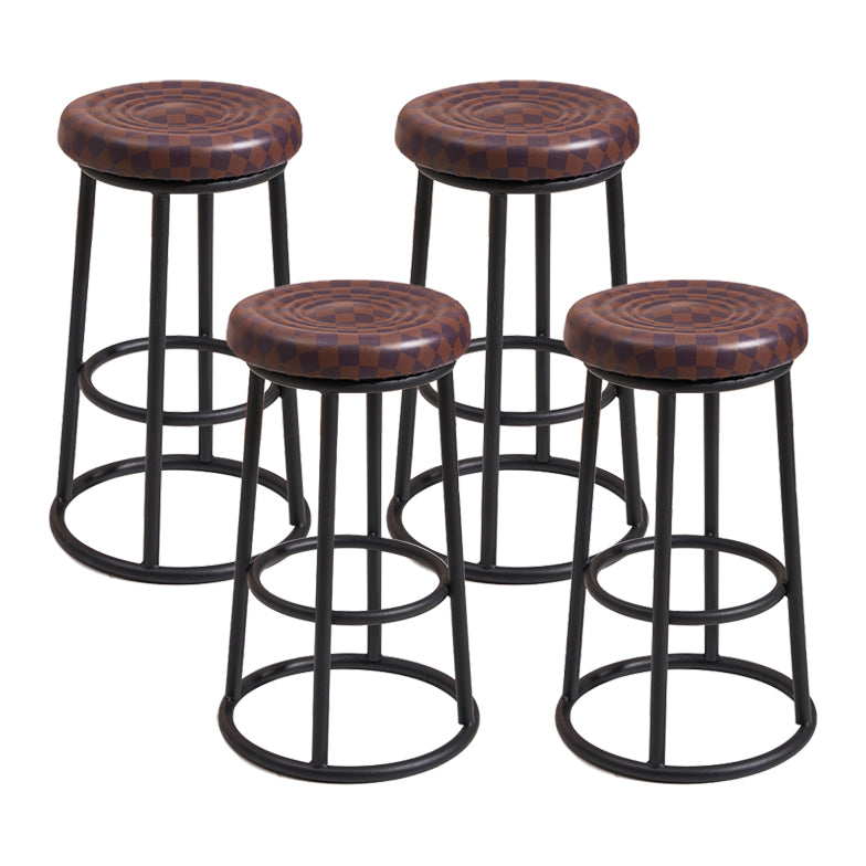 Modern Armless Counter Stool Iron Household Bar Stool with Cushion and Pedal Brown 4 Piece Set Clearhalo 'Bar Furniture' 'Bar Stools' 'bar_stools' 'furn' 'furn_bar_stools' 'furniture_bar_stools' 'Kitchen & Dining Furniture' 'kitchen&dining_furn' 'kitchen' 'kitchen_furn' Furniture' 4297538