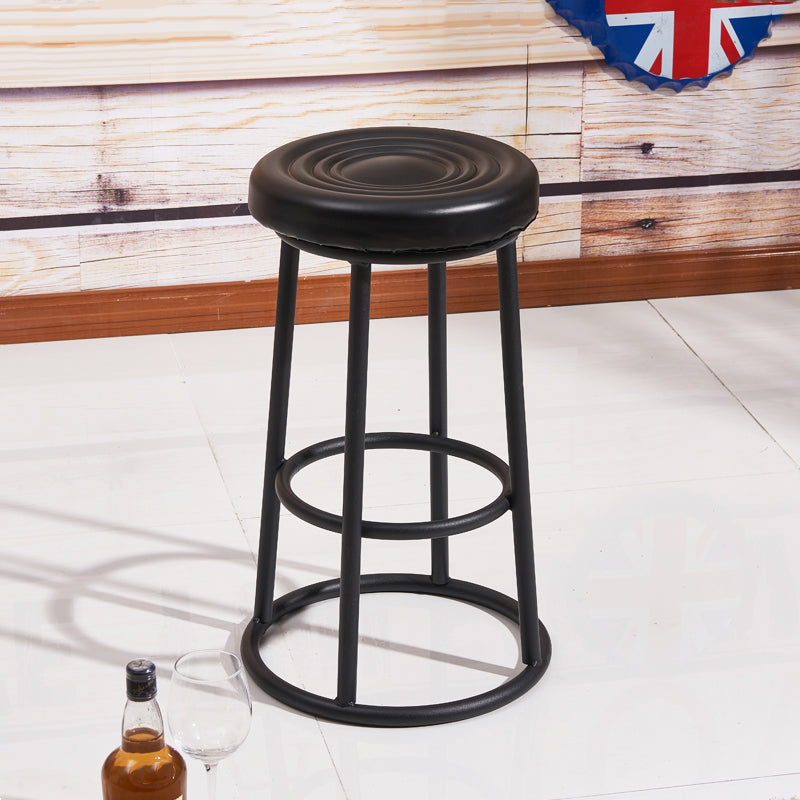 Modern Armless Counter Stool Iron Household Bar Stool with Cushion and Pedal Gloss Black 1 Piece Clearhalo 'Bar Furniture' 'Bar Stools' 'bar_stools' 'furn' 'furn_bar_stools' 'furniture_bar_stools' 'Kitchen & Dining Furniture' 'kitchen&dining_furn' 'kitchen' 'kitchen_furn' Furniture' 4297549