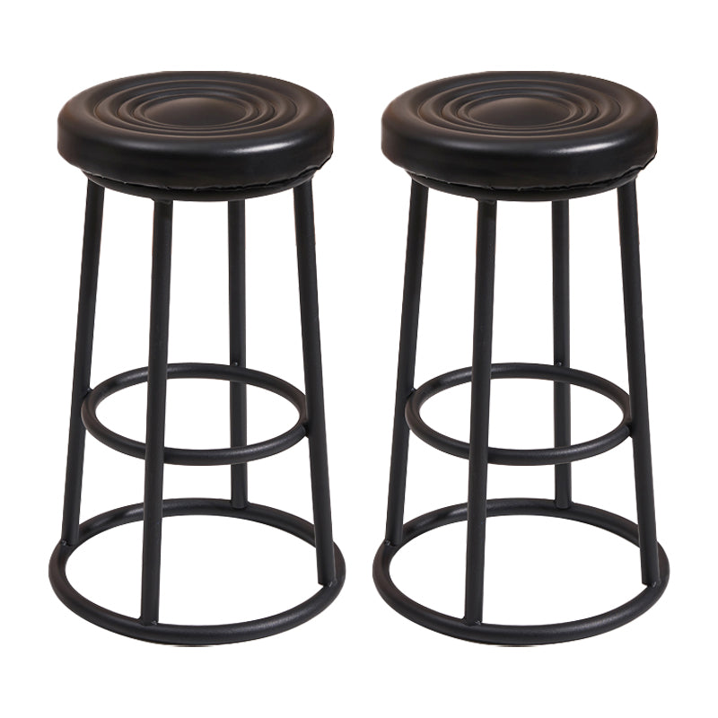 Modern Armless Counter Stool Iron Household Bar Stool with Cushion and Pedal Gloss Black 2 Piece Set Clearhalo 'Bar Furniture' 'Bar Stools' 'bar_stools' 'furn' 'furn_bar_stools' 'furniture_bar_stools' 'Kitchen & Dining Furniture' 'kitchen&dining_furn' 'kitchen' 'kitchen_furn' Furniture' 4297550