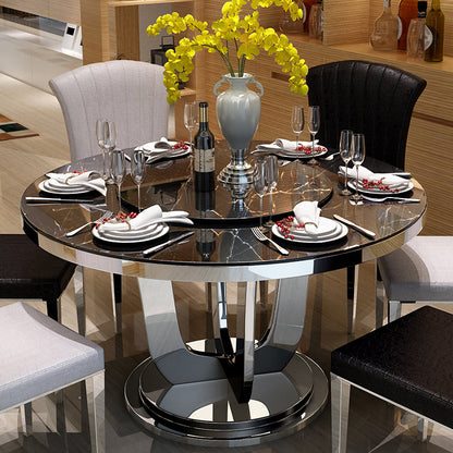 Luxury Style Marble Dining Table Metallic Single Pedestal Round Table for Home Black Without Chairs Clearhalo ' dining_table' 'Dining Tables & Seating' 'Dining Tables' 'furn' 'furn_dining_table' 'Furniture' 'furniture_dining_table' 'Kitchen & Dining Furniture' 'kitchen&dining_furn' 'kitchen' 'kitchen_dining_table' 4297560
