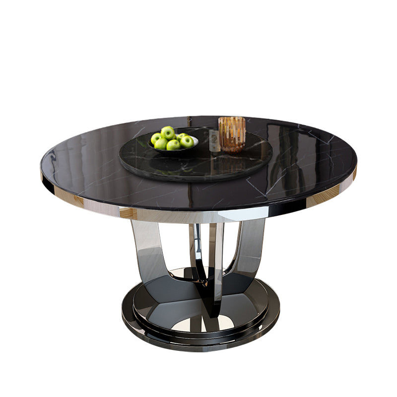 Luxury Style Marble Dining Table Metallic Single Pedestal Round Table for Home Clearhalo ' dining_table' 'Dining Tables & Seating' 'Dining Tables' 'furn' 'furn_dining_table' 'Furniture' 'furniture_dining_table' 'Kitchen & Dining Furniture' 'kitchen&dining_furn' 'kitchen' 'kitchen_dining_table' 4297561