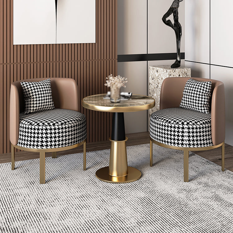 Glam Sintered Stone Dining Table Set 1/3/4/5 Pieces Dining Furniture Set /Separate Items 3 Pieces: Black-Gold Table, 2 Brown Chairs Clearhalo 'Dining Room Sets' 'Dining Tables & Seating' 'dining_room_set' 'furn' 'furn_dining_room_set' 'Furniture' 'furniture_dining_room_set' 'Kitchen & Dining Furniture' 'kitchen&dining_furn' 'kitchen' 4303929