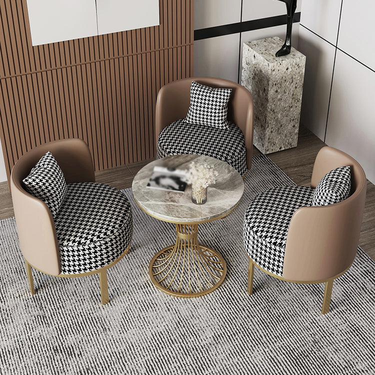 Glam Sintered Stone Dining Table Set 1/3/4/5 Pieces Dining Furniture Set /Separate Items 4 Pieces: Grey Table, 3 Brown Chairs Clearhalo 'Dining Room Sets' 'Dining Tables & Seating' 'dining_room_set' 'furn' 'furn_dining_room_set' 'Furniture' 'furniture_dining_room_set' 'Kitchen & Dining Furniture' 'kitchen&dining_furn' 'kitchen' 4303936