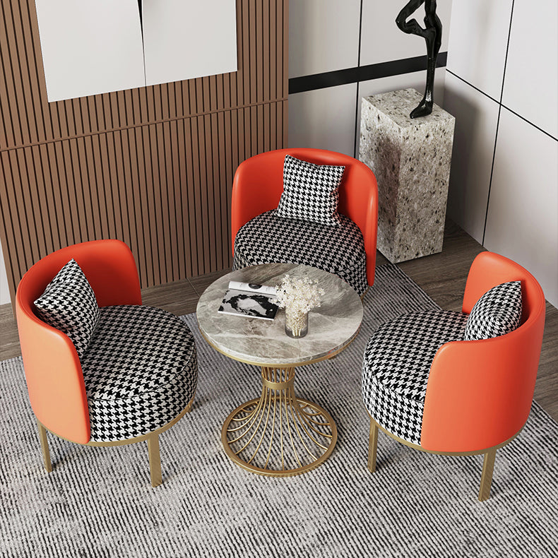 Glam Sintered Stone Dining Table Set 1/3/4/5 Pieces Dining Furniture Set /Separate Items 4 Pieces: Grey Table, 3 Orange Chairs Clearhalo 'Dining Room Sets' 'Dining Tables & Seating' 'dining_room_set' 'furn' 'furn_dining_room_set' 'Furniture' 'furniture_dining_room_set' 'Kitchen & Dining Furniture' 'kitchen&dining_furn' 'kitchen' 4303945