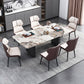 Modern 1/2/5/7 Pieces Dining Set Sintered Stone Kitchen Furniture Set /Separate Items 7 Pieces: Gold Table, 6 White Chairs Clearhalo 'Dining Room Sets' 'Dining Tables & Seating' 'dining_room_set' 'furn' 'furn_dining_room_set' 'Furniture' 'furniture_dining_room_set' 'Kitchen & Dining Furniture' 'kitchen&dining_furn' 'kitchen' 4313345