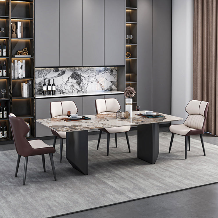 Modern 1/2/5/7 Pieces Dining Set Sintered Stone Kitchen Furniture Set /Separate Items 5 Pieces: Gold Table, 4 White Chairs Clearhalo 'Dining Room Sets' 'Dining Tables & Seating' 'dining_room_set' 'furn' 'furn_dining_room_set' 'Furniture' 'furniture_dining_room_set' 'Kitchen & Dining Furniture' 'kitchen&dining_furn' 'kitchen' 4313348