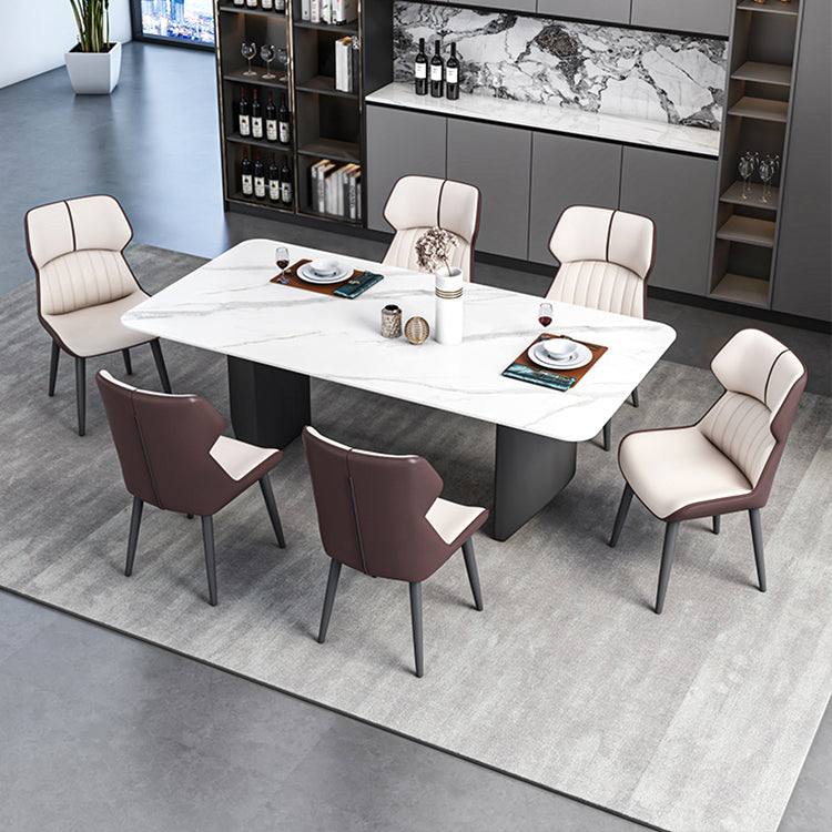 Modern 1/2/5/7 Pieces Dining Set Sintered Stone Kitchen Furniture Set /Separate Items 7 Pieces: White Table, 6 White Chairs Clearhalo 'Dining Room Sets' 'Dining Tables & Seating' 'dining_room_set' 'furn' 'furn_dining_room_set' 'Furniture' 'furniture_dining_room_set' 'Kitchen & Dining Furniture' 'kitchen&dining_furn' 'kitchen' 4313352