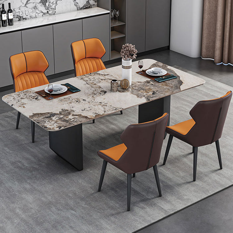 Modern 1/2/5/7 Pieces Dining Set Sintered Stone Kitchen Furniture Set /Separate Items 5 Pieces: Gold Table, 4 Orange Chairs Clearhalo 'Dining Room Sets' 'Dining Tables & Seating' 'dining_room_set' 'furn' 'furn_dining_room_set' 'Furniture' 'furniture_dining_room_set' 'Kitchen & Dining Furniture' 'kitchen&dining_furn' 'kitchen' 4313359