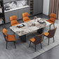 Modern 1/2/5/7 Pieces Dining Set Sintered Stone Kitchen Furniture Set /Separate Items 7 Pieces: Gold Table, 6 Orange Chairs Clearhalo 'Dining Room Sets' 'Dining Tables & Seating' 'dining_room_set' 'furn' 'furn_dining_room_set' 'Furniture' 'furniture_dining_room_set' 'Kitchen & Dining Furniture' 'kitchen&dining_furn' 'kitchen' 4313360