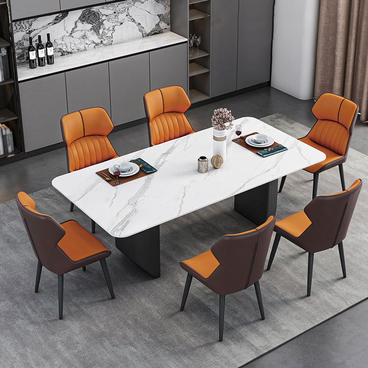 Modern 1/2/5/7 Pieces Dining Set Sintered Stone Kitchen Furniture Set /Separate Items 7 Pieces: White Table, 6 Orange Chairs Clearhalo 'Dining Room Sets' 'Dining Tables & Seating' 'dining_room_set' 'furn' 'furn_dining_room_set' 'Furniture' 'furniture_dining_room_set' 'Kitchen & Dining Furniture' 'kitchen&dining_furn' 'kitchen' 4313363
