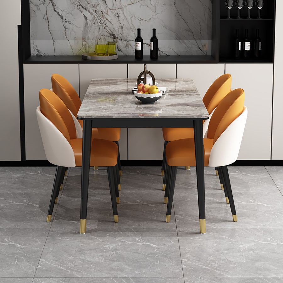 Modern Dining Set 1/4/5/7 Pieces Sintered Stone Dining Furniture Set /Separate Items 5 Pieces: Table, 4 Orange Chairs Clearhalo 'Dining Room Sets' 'Dining Tables & Seating' 'dining_room_set' 'furn' 'furn_dining_room_set' 'Furniture' 'furniture_dining_room_set' 'Kitchen & Dining Furniture' 'kitchen&dining_furn' 'kitchen' 4313563