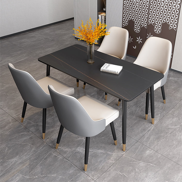 1/4/5/7 Pieces Dining Set Sintered Stone Modern Dining Furniture Set /Separate Items 5 Pieces: Black Table, 4 Chairs Clearhalo 'Dining Room Sets' 'Dining Tables & Seating' 'dining_room_set' 'furn' 'furn_dining_room_set' 'Furniture' 'furniture_dining_room_set' 'Kitchen & Dining Furniture' 'kitchen&dining_furn' 'kitchen' 4313616