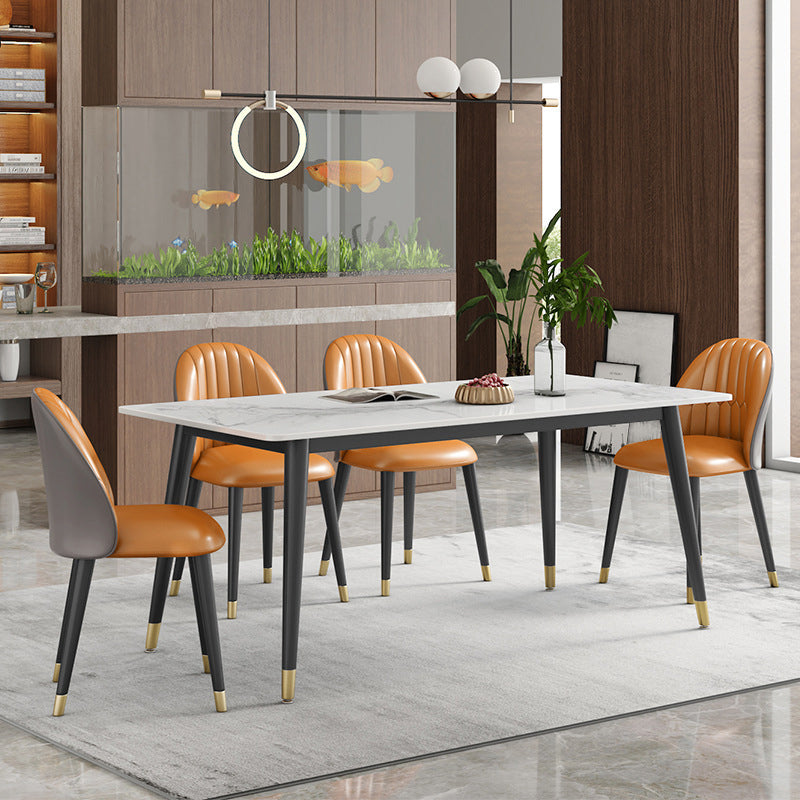 Glam 1/5/7 Pieces Metal Dining Set Dining Furniture Set /Separate Items 5 Pieces: Table, 4 Orange Chairs Clearhalo 'Dining Room Sets' 'Dining Tables & Seating' 'dining_room_set' 'furn' 'furn_dining_room_set' 'Furniture' 'furniture_dining_room_set' 'Kitchen & Dining Furniture' 'kitchen&dining_furn' 'kitchen' 4313711