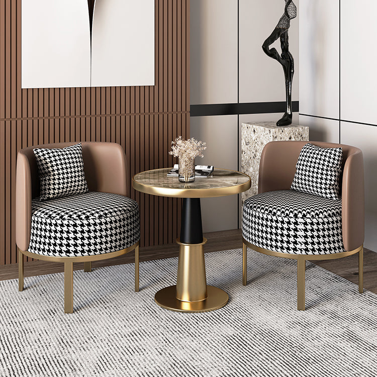 Contemporary Sintered Stone Dining Set 1/2/3/4/5 Pieces Furniture Set /Separate Items 3 Pieces: Black-Gold Table, 2 Brown Chairs Clearhalo 'Dining Room Sets' 'Dining Tables & Seating' 'dining_room_set' 'furn' 'furn_dining_room_set' 'Furniture' 'furniture_dining_room_set' 'Kitchen & Dining Furniture' 'kitchen&dining_furn' 'kitchen' 4313730
