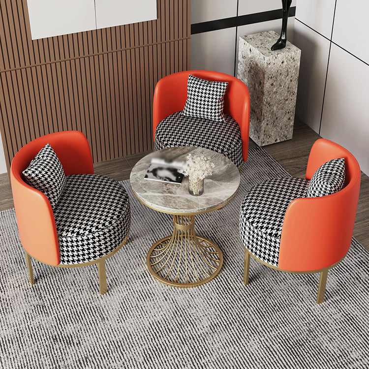 Contemporary Sintered Stone Dining Set 1/2/3/4/5 Pieces Furniture Set /Separate Items 4 Pieces: Grey Table, 3 Orange Chairs Clearhalo 'Dining Room Sets' 'Dining Tables & Seating' 'dining_room_set' 'furn' 'furn_dining_room_set' 'Furniture' 'furniture_dining_room_set' 'Kitchen & Dining Furniture' 'kitchen&dining_furn' 'kitchen' 4313733