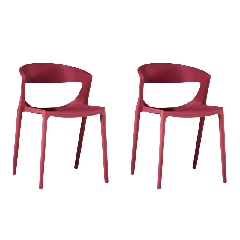 Contemporary Style Plastic Dining Chair Dining Armless Side Chairs for Kitchen Red 2 Piece Set Clearhalo ' kitchen&dining_furn' 'Dining Chairs' 'Dining Tables & Seating' 'dining_chair' 'furn' 'furn_dining_chair' 'Furniture' 'furniture_dining_chair' 'Kitchen & Dining Furniture' 'kitchen' 4315218