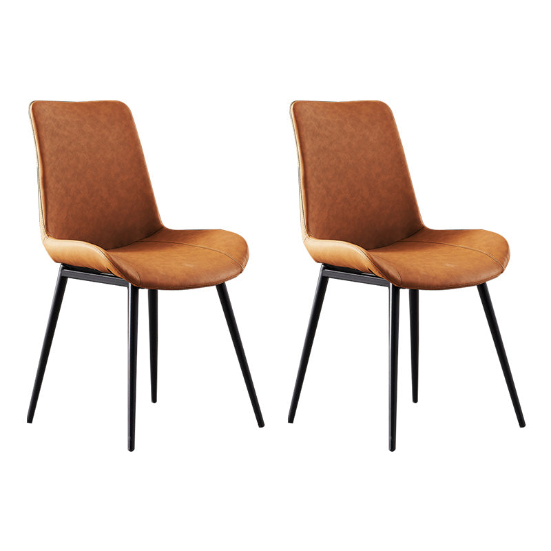 Contemporary Restaurant Solid Back Side Chair Leather Dining Chair Orange 2 Piece Set Clearhalo ' kitchen&dining_furn' 'Dining Chairs' 'Dining Tables & Seating' 'dining_chair' 'furn' 'furn_dining_chair' 'Furniture' 'furniture_dining_chair' 'Kitchen & Dining Furniture' 'kitchen' 4315236