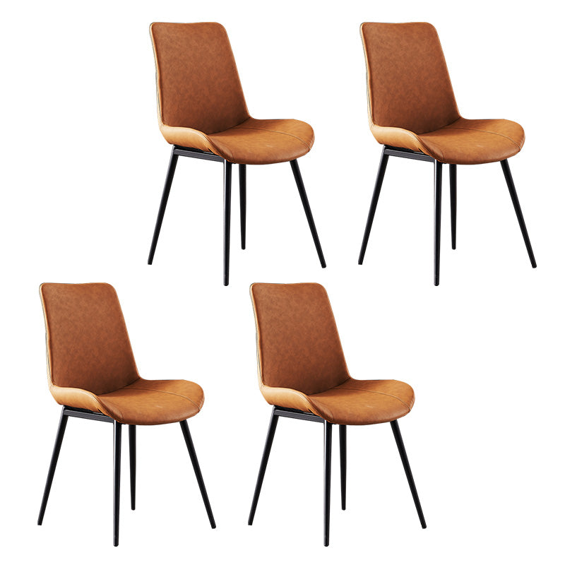 Contemporary Restaurant Solid Back Side Chair Leather Dining Chair Orange 4 Piece Set Clearhalo ' kitchen&dining_furn' 'Dining Chairs' 'Dining Tables & Seating' 'dining_chair' 'furn' 'furn_dining_chair' 'Furniture' 'furniture_dining_chair' 'Kitchen & Dining Furniture' 'kitchen' 4315238