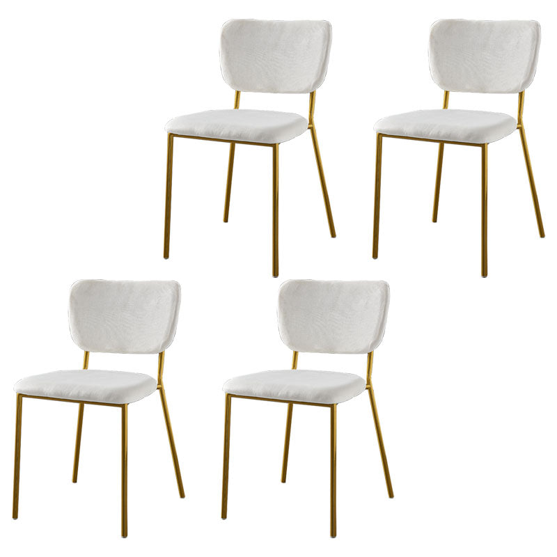 Nordic Style Dining Chairs Armless Open Back Stackable Chairs with Metal Legs White 4 Piece Set Brass Gold Clearhalo ' kitchen&dining_furn' 'Dining Chairs' 'Dining Tables & Seating' 'dining_chair' 'furn' 'furn_dining_chair' 'Furniture' 'furniture_dining_chair' 'Kitchen & Dining Furniture' 'kitchen' 4315276