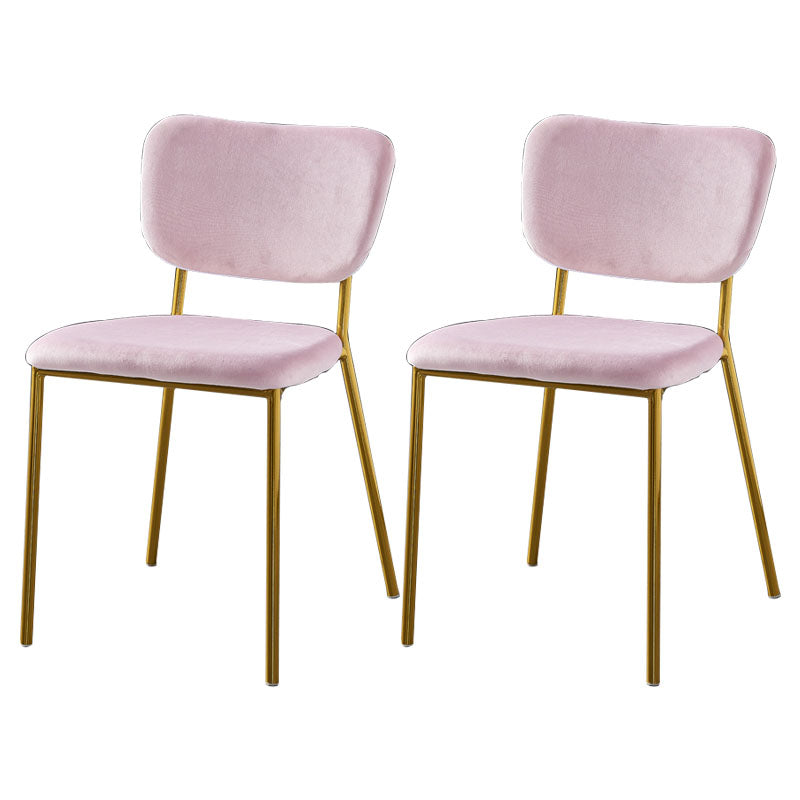 Nordic Style Dining Chairs Armless Open Back Stackable Chairs with Metal Legs Pink 2 Piece Set Brass Gold Clearhalo ' kitchen&dining_furn' 'Dining Chairs' 'Dining Tables & Seating' 'dining_chair' 'furn' 'furn_dining_chair' 'Furniture' 'furniture_dining_chair' 'Kitchen & Dining Furniture' 'kitchen' 4315294