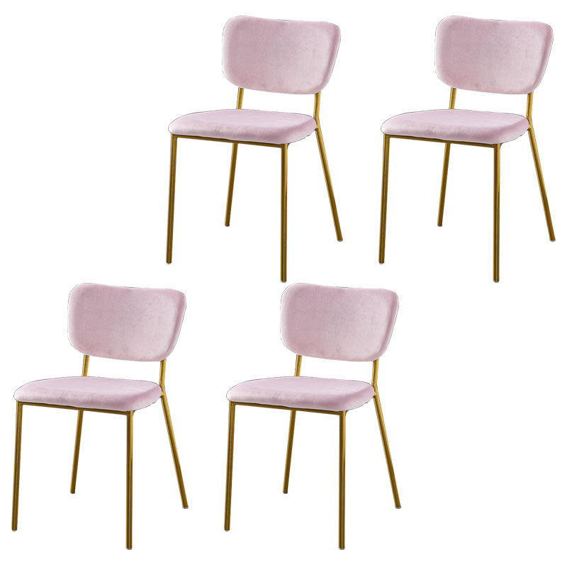 Nordic Style Dining Chairs Armless Open Back Stackable Chairs with Metal Legs Pink 4 Piece Set Brass Gold Clearhalo ' kitchen&dining_furn' 'Dining Chairs' 'Dining Tables & Seating' 'dining_chair' 'furn' 'furn_dining_chair' 'Furniture' 'furniture_dining_chair' 'Kitchen & Dining Furniture' 'kitchen' 4315295