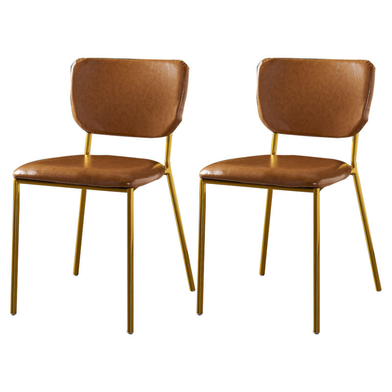 Nordic Style Dining Chairs Armless Open Back Stackable Chairs with Metal Legs Orange 2 Piece Set Brass Gold Clearhalo ' kitchen&dining_furn' 'Dining Chairs' 'Dining Tables & Seating' 'dining_chair' 'furn' 'furn_dining_chair' 'Furniture' 'furniture_dining_chair' 'Kitchen & Dining Furniture' 'kitchen' 4315300