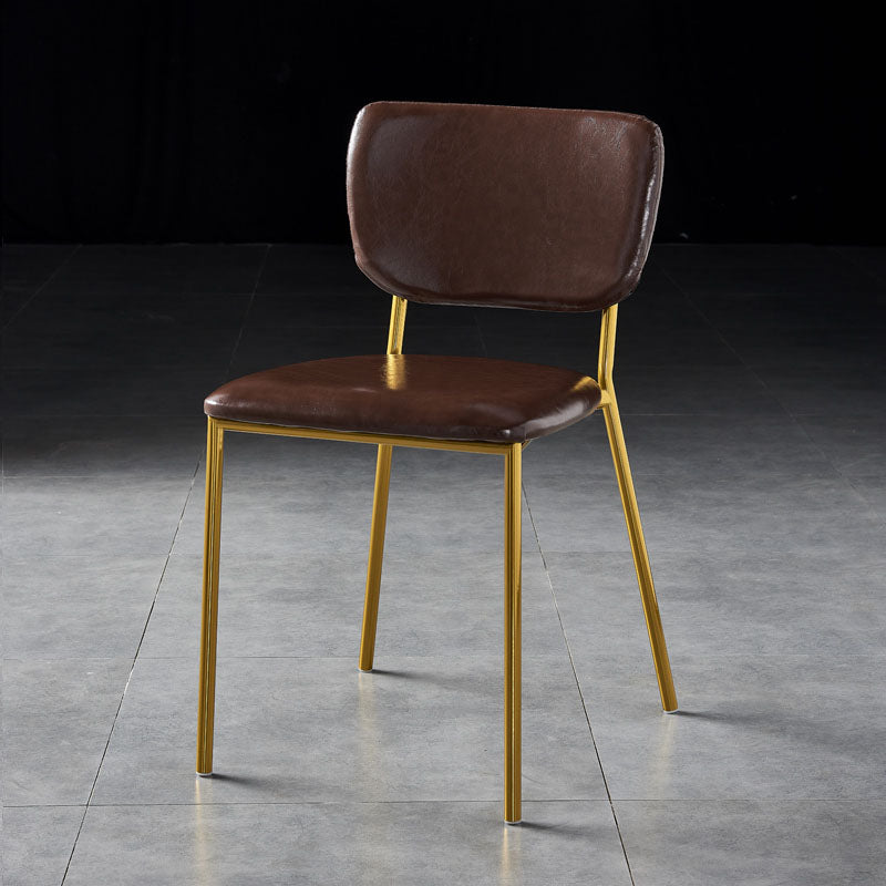 Nordic Style Dining Chairs Armless Open Back Stackable Chairs with Metal Legs Dark Brown 1 Piece Brass Gold Clearhalo ' kitchen&dining_furn' 'Dining Chairs' 'Dining Tables & Seating' 'dining_chair' 'furn' 'furn_dining_chair' 'Furniture' 'furniture_dining_chair' 'Kitchen & Dining Furniture' 'kitchen' 4315311