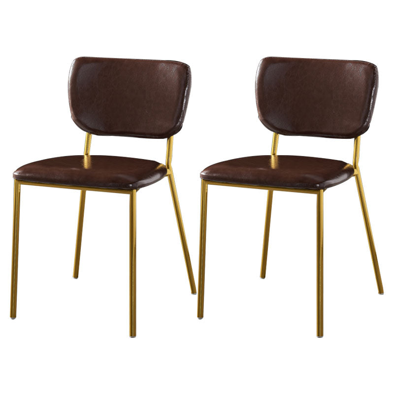 Nordic Style Dining Chairs Armless Open Back Stackable Chairs with Metal Legs Dark Brown 2 Piece Set Brass Gold Clearhalo ' kitchen&dining_furn' 'Dining Chairs' 'Dining Tables & Seating' 'dining_chair' 'furn' 'furn_dining_chair' 'Furniture' 'furniture_dining_chair' 'Kitchen & Dining Furniture' 'kitchen' 4315312