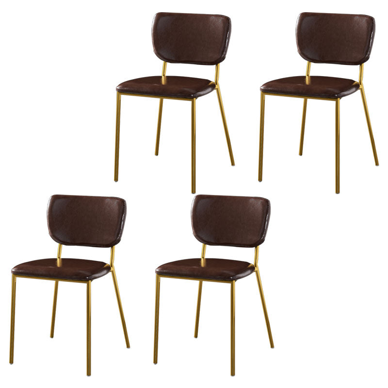 Nordic Style Dining Chairs Armless Open Back Stackable Chairs with Metal Legs Dark Brown 4 Piece Set Brass Gold Clearhalo ' kitchen&dining_furn' 'Dining Chairs' 'Dining Tables & Seating' 'dining_chair' 'furn' 'furn_dining_chair' 'Furniture' 'furniture_dining_chair' 'Kitchen & Dining Furniture' 'kitchen' 4315313