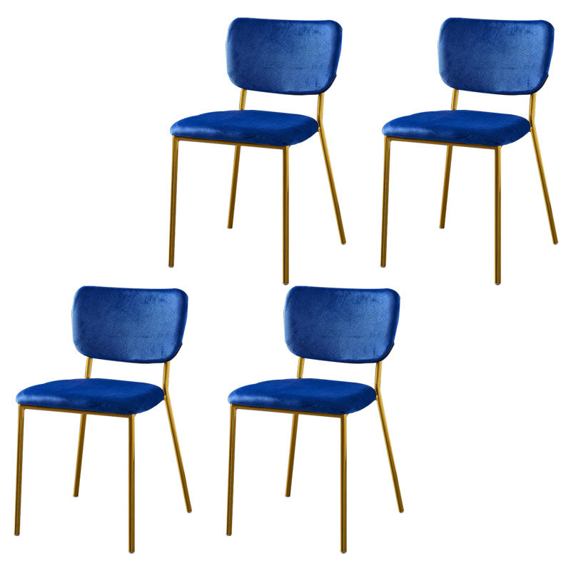 Nordic Style Dining Chairs Armless Open Back Stackable Chairs with Metal Legs Blue 4 Piece Set Brass Gold Clearhalo ' kitchen&dining_furn' 'Dining Chairs' 'Dining Tables & Seating' 'dining_chair' 'furn' 'furn_dining_chair' 'Furniture' 'furniture_dining_chair' 'Kitchen & Dining Furniture' 'kitchen' 4315325