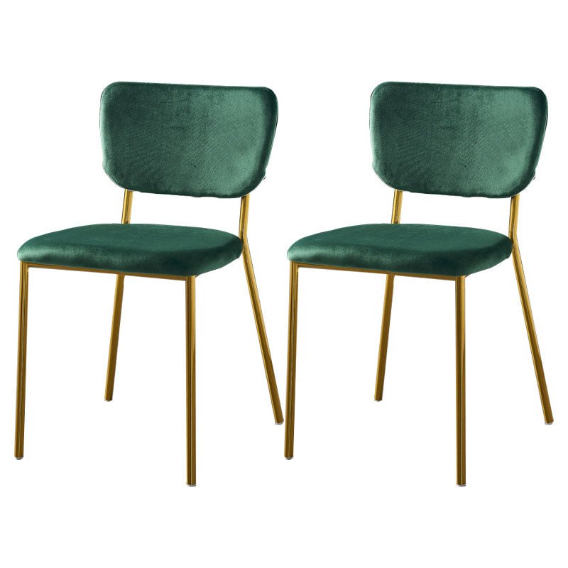 Nordic Style Dining Chairs Armless Open Back Stackable Chairs with Metal Legs Blackish Green 2 Piece Set Brass Gold Clearhalo ' kitchen&dining_furn' 'Dining Chairs' 'Dining Tables & Seating' 'dining_chair' 'furn' 'furn_dining_chair' 'Furniture' 'furniture_dining_chair' 'Kitchen & Dining Furniture' 'kitchen' 4315333