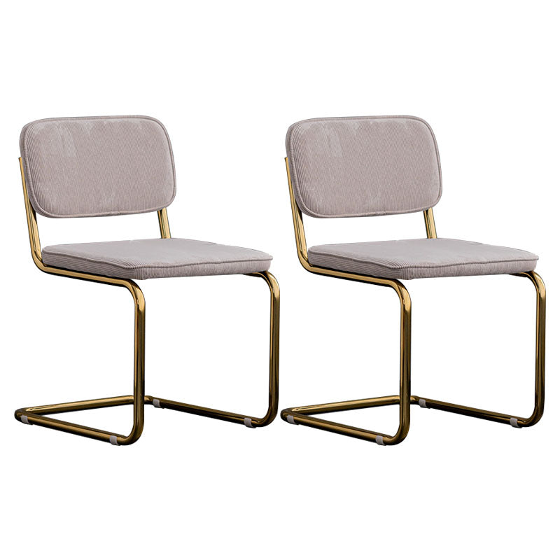Contemporary Style Dining Chairs Armless Open Back Chairs with Metal Legs Light Gray 2 Piece Set Brass Gold Clearhalo ' kitchen&dining_furn' 'Dining Chairs' 'Dining Tables & Seating' 'dining_chair' 'furn' 'furn_dining_chair' 'Furniture' 'furniture_dining_chair' 'Kitchen & Dining Furniture' 'kitchen' 4315391
