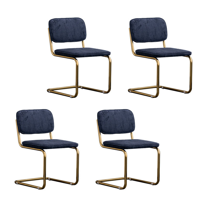 Contemporary Style Dining Chairs Armless Open Back Chairs with Metal Legs Navy 4 Piece Set Brass Gold Clearhalo ' kitchen&dining_furn' 'Dining Chairs' 'Dining Tables & Seating' 'dining_chair' 'furn' 'furn_dining_chair' 'Furniture' 'furniture_dining_chair' 'Kitchen & Dining Furniture' 'kitchen' 4315395