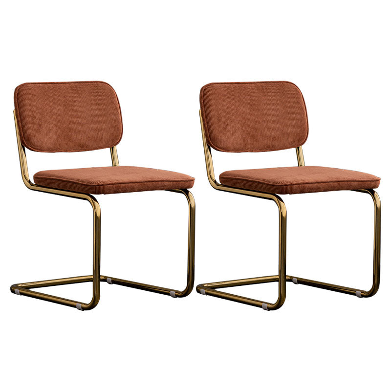 Contemporary Style Dining Chairs Armless Open Back Chairs with Metal Legs Brown 2 Piece Set Brass Gold Clearhalo ' kitchen&dining_furn' 'Dining Chairs' 'Dining Tables & Seating' 'dining_chair' 'furn' 'furn_dining_chair' 'Furniture' 'furniture_dining_chair' 'Kitchen & Dining Furniture' 'kitchen' 4315406