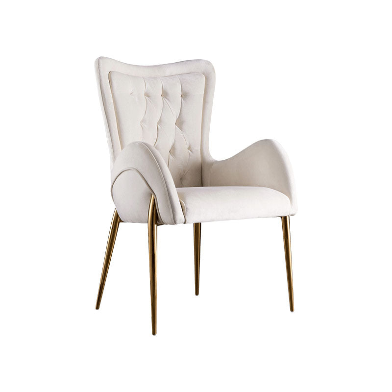 Modern Metal Dining Room Chair Velvet Side Arm Chair for Restaurant Use Off-White 1 Piece Clearhalo ' kitchen&dining_furn' 'Dining Chairs' 'Dining Tables & Seating' 'dining_chair' 'furn' 'furn_dining_chair' 'Furniture' 'furniture_dining_chair' 'Kitchen & Dining Furniture' 'kitchen' 4315461