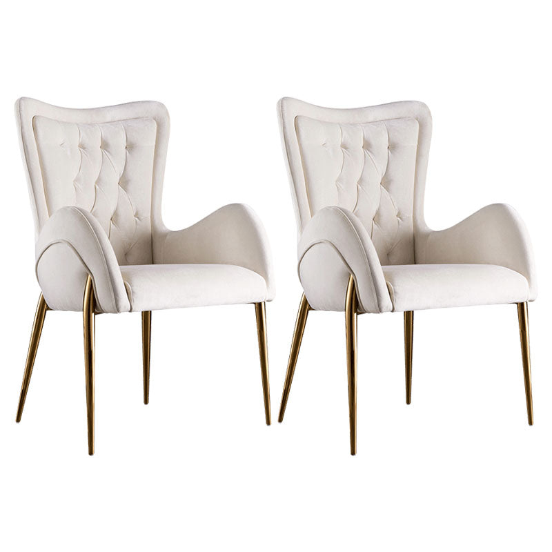 Modern Metal Dining Room Chair Velvet Side Arm Chair for Restaurant Use Off-White 2 Piece Set Clearhalo ' kitchen&dining_furn' 'Dining Chairs' 'Dining Tables & Seating' 'dining_chair' 'furn' 'furn_dining_chair' 'Furniture' 'furniture_dining_chair' 'Kitchen & Dining Furniture' 'kitchen' 4315462