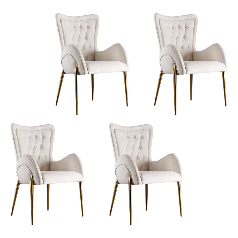 Modern Metal Dining Room Chair Velvet Side Arm Chair for Restaurant Use Off-White 4 Piece Set Clearhalo ' kitchen&dining_furn' 'Dining Chairs' 'Dining Tables & Seating' 'dining_chair' 'furn' 'furn_dining_chair' 'Furniture' 'furniture_dining_chair' 'Kitchen & Dining Furniture' 'kitchen' 4315464