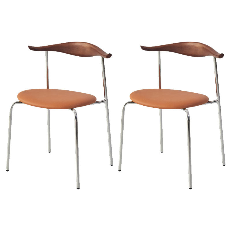 Modern Metal Dining Armless Chair Faux Leather Dining Side Chair for Restaurant Use Brown-Khaki 2 Piece Set Clearhalo ' kitchen&dining_furn' 'Dining Chairs' 'Dining Tables & Seating' 'dining_chair' 'furn' 'furn_dining_chair' 'Furniture' 'furniture_dining_chair' 'Kitchen & Dining Furniture' 'kitchen' 4315588