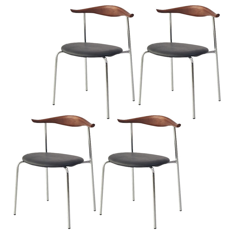 Modern Metal Dining Armless Chair Faux Leather Dining Side Chair for Restaurant Use Brown-Black 4 Piece Set Clearhalo ' kitchen&dining_furn' 'Dining Chairs' 'Dining Tables & Seating' 'dining_chair' 'furn' 'furn_dining_chair' 'Furniture' 'furniture_dining_chair' 'Kitchen & Dining Furniture' 'kitchen' 4315602