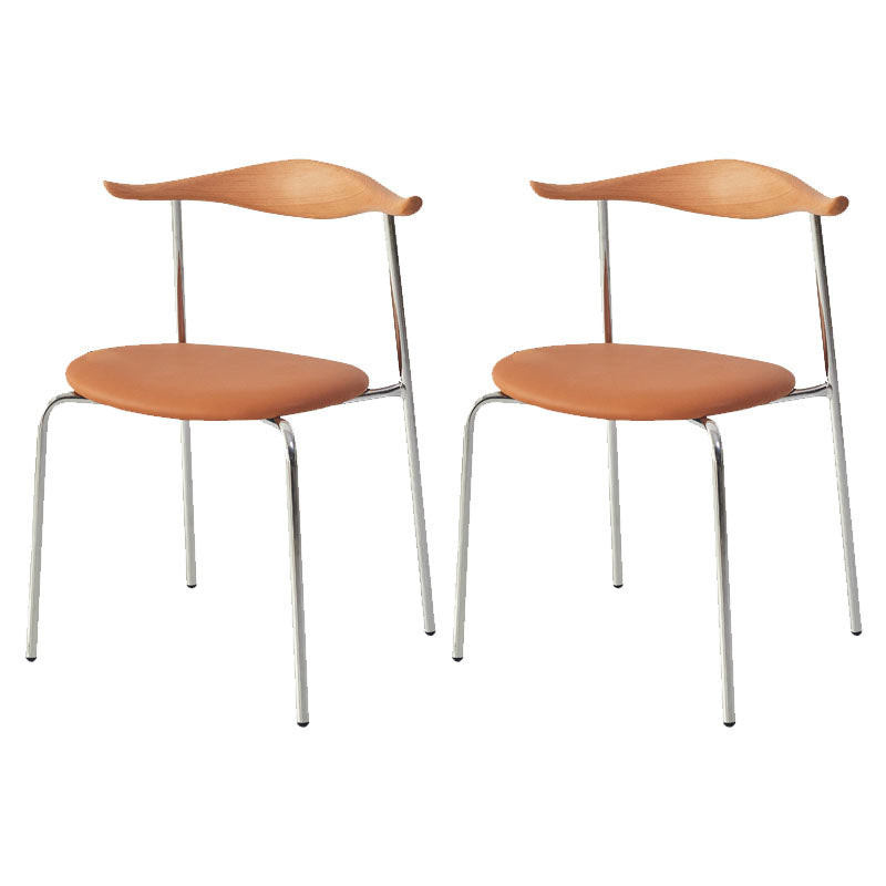 Modern Metal Dining Armless Chair Faux Leather Dining Side Chair for Restaurant Use Yellow-Brown 2 Piece Set Clearhalo ' kitchen&dining_furn' 'Dining Chairs' 'Dining Tables & Seating' 'dining_chair' 'furn' 'furn_dining_chair' 'Furniture' 'furniture_dining_chair' 'Kitchen & Dining Furniture' 'kitchen' 4315606