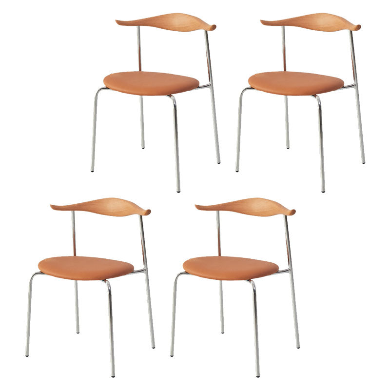 Modern Metal Dining Armless Chair Faux Leather Dining Side Chair for Restaurant Use Yellow-Brown 4 Piece Set Clearhalo ' kitchen&dining_furn' 'Dining Chairs' 'Dining Tables & Seating' 'dining_chair' 'furn' 'furn_dining_chair' 'Furniture' 'furniture_dining_chair' 'Kitchen & Dining Furniture' 'kitchen' 4315608