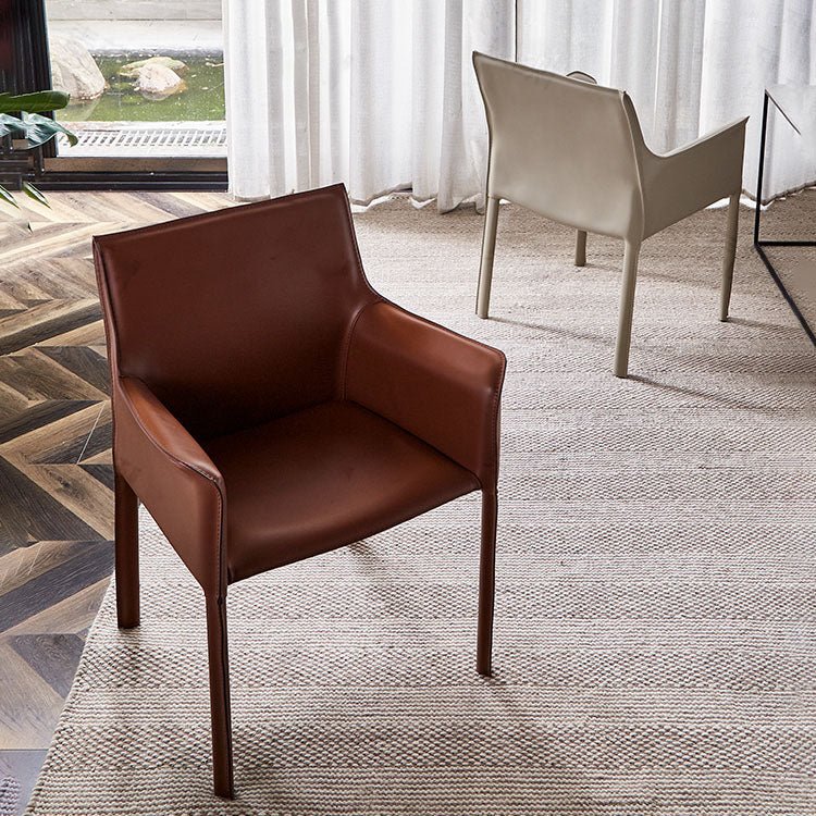 Leather Metal Modern Indoor-Outdoor Chair Dining Room Solid Back Arm Chair Clearhalo ' kitchen&dining_furn' 'Dining Chairs' 'Dining Tables & Seating' 'dining_chair' 'furn' 'furn_dining_chair' 'Furniture' 'furniture_dining_chair' 'Kitchen & Dining Furniture' 'kitchen' 4315622