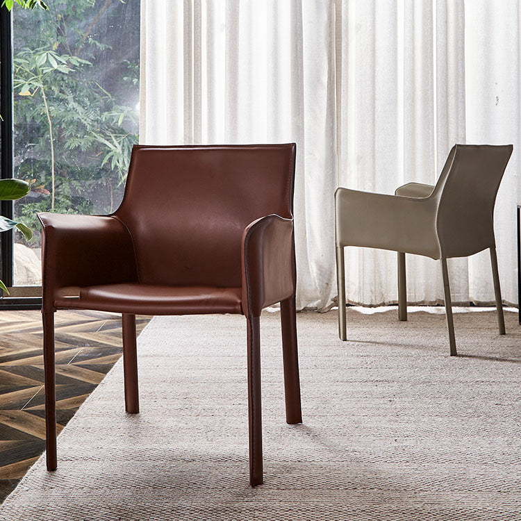 Leather Metal Modern Indoor-Outdoor Chair Dining Room Solid Back Arm Chair Clearhalo ' kitchen&dining_furn' 'Dining Chairs' 'Dining Tables & Seating' 'dining_chair' 'furn' 'furn_dining_chair' 'Furniture' 'furniture_dining_chair' 'Kitchen & Dining Furniture' 'kitchen' 4315625