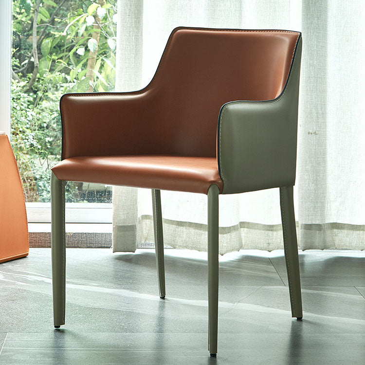 Dining Room Leather Contemporary Dining Chair Solid Back Chair with Arm Clearhalo ' kitchen&dining_furn' 'Dining Chairs' 'Dining Tables & Seating' 'dining_chair' 'furn' 'furn_dining_chair' 'Furniture' 'furniture_dining_chair' 'Kitchen & Dining Furniture' 'kitchen' 4315652