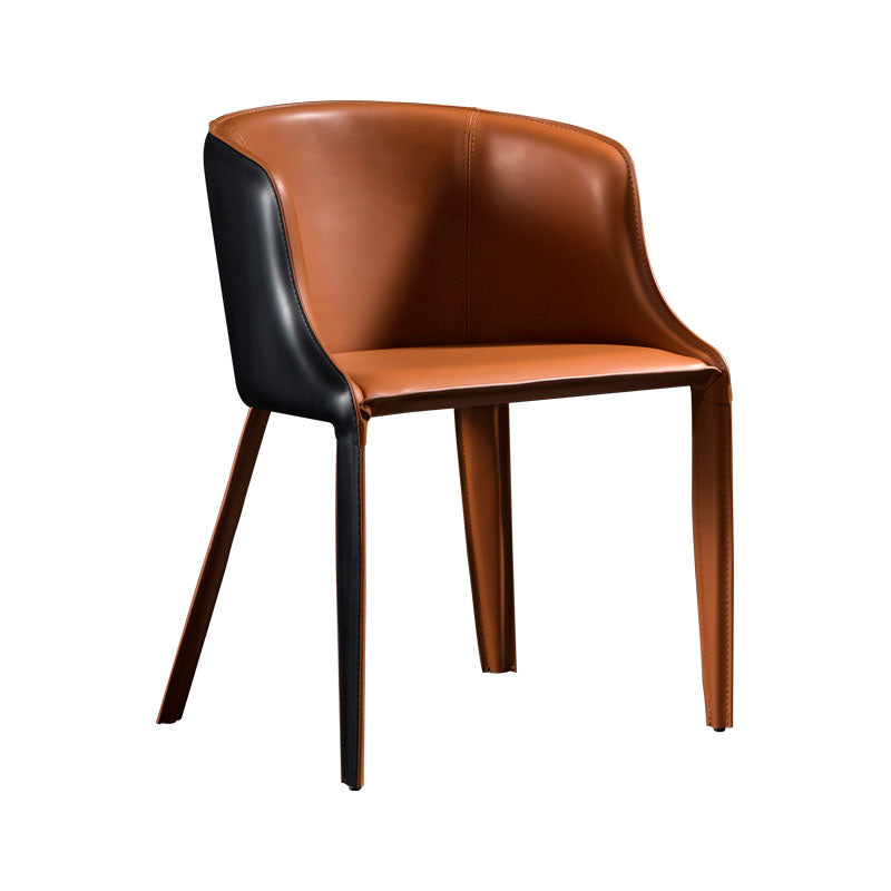 Leather Contemporary Dining Chair Metal Dining Room Solid Back Chair with Arm Orange Black 1 Piece Clearhalo ' kitchen&dining_furn' 'Dining Chairs' 'Dining Tables & Seating' 'dining_chair' 'furn' 'furn_dining_chair' 'Furniture' 'furniture_dining_chair' 'Kitchen & Dining Furniture' 'kitchen' 4315720