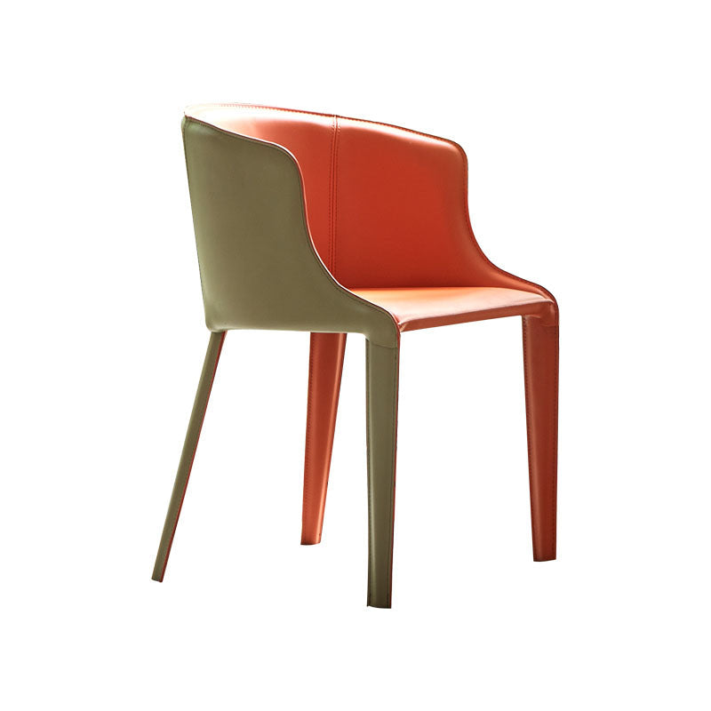 Leather Contemporary Dining Chair Metal Dining Room Solid Back Chair with Arm Orange Yellow 1 Piece Clearhalo ' kitchen&dining_furn' 'Dining Chairs' 'Dining Tables & Seating' 'dining_chair' 'furn' 'furn_dining_chair' 'Furniture' 'furniture_dining_chair' 'Kitchen & Dining Furniture' 'kitchen' 4315723