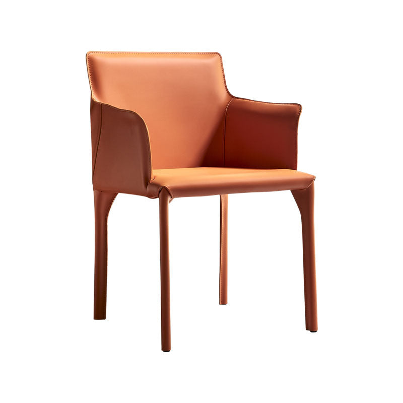 Dining Room Contemporary Dining Chair Leather Solid Back Chair with Arm Orange 1 Piece Clearhalo ' kitchen&dining_furn' 'Dining Chairs' 'Dining Tables & Seating' 'dining_chair' 'furn' 'furn_dining_chair' 'Furniture' 'furniture_dining_chair' 'Kitchen & Dining Furniture' 'kitchen' 4315809
