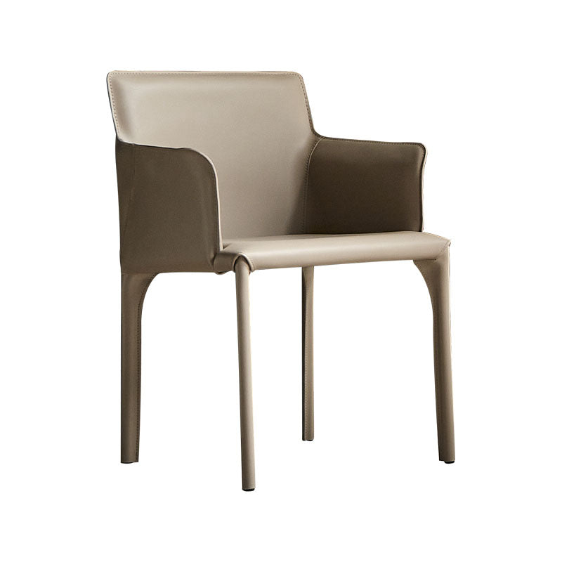 Dining Room Contemporary Dining Chair Leather Solid Back Chair with Arm Grey 1 Piece Clearhalo ' kitchen&dining_furn' 'Dining Chairs' 'Dining Tables & Seating' 'dining_chair' 'furn' 'furn_dining_chair' 'Furniture' 'furniture_dining_chair' 'Kitchen & Dining Furniture' 'kitchen' 4315810